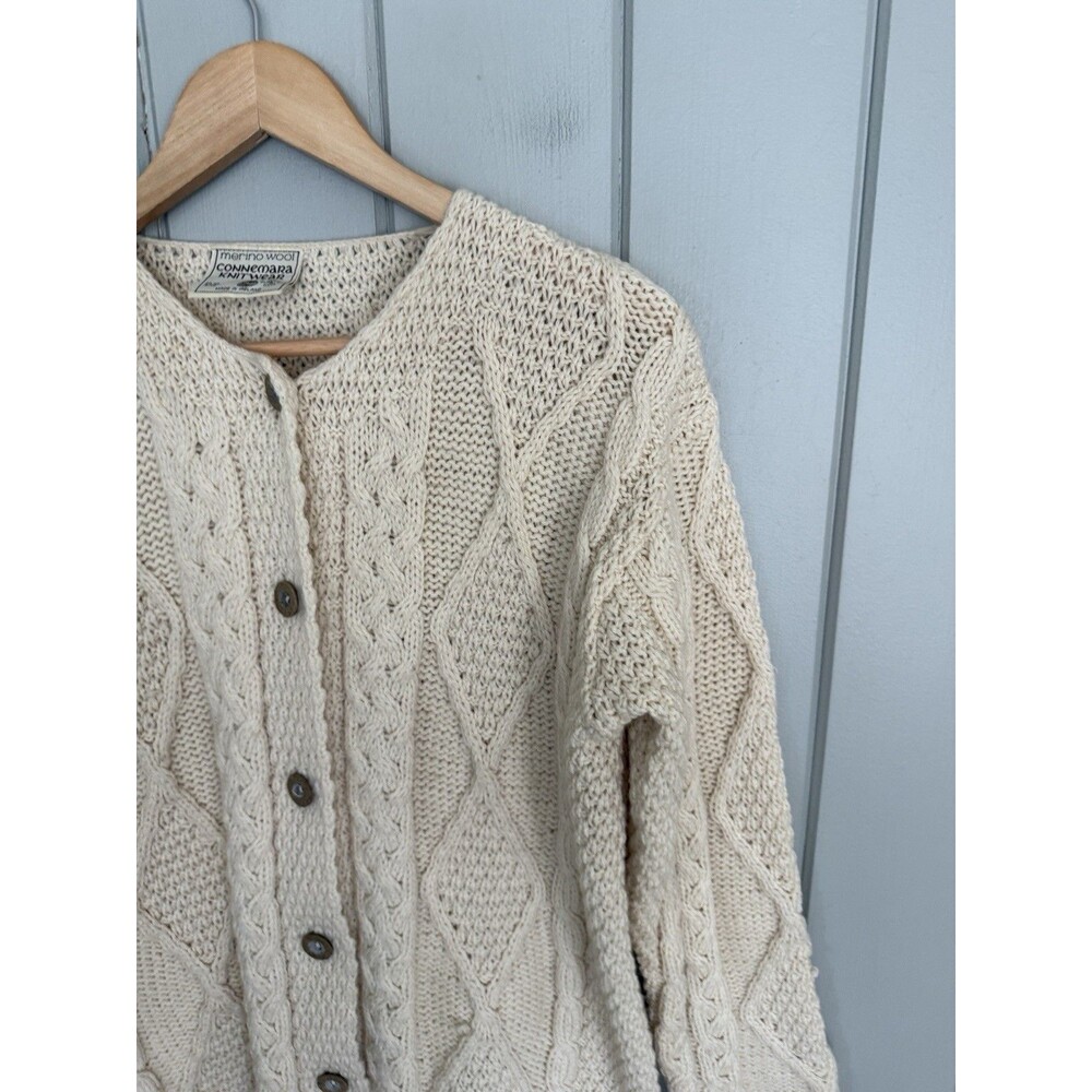 Connemara Knitwear Cardigan Sweater M Medium Ivory Merino Wool Irish Fisherman - Picture 4 of 8